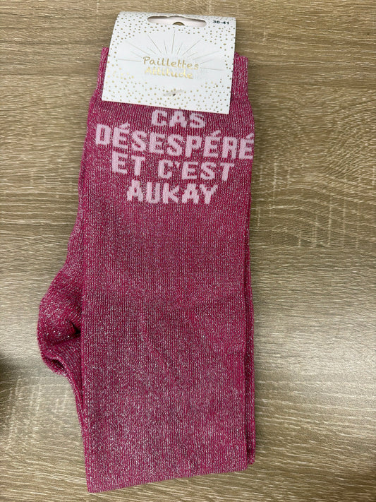 Chaussette Paillettes "cas désespéré et c'est auckay" - Paillettes Attitude