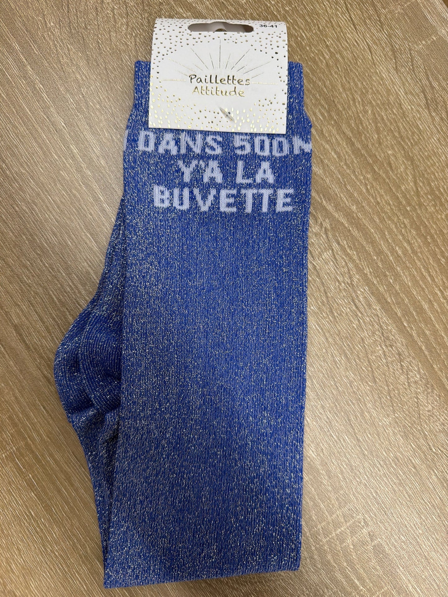 Chaussette Paillettes "DANS 500m Y'A MA BUVETTE" - Paillettes Attitude