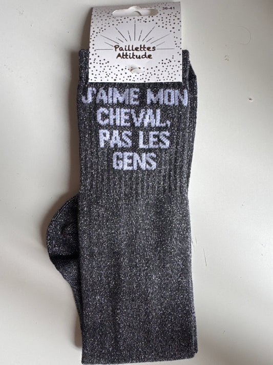 Chaussette Paillettes "J’aime mon cheval, pas les gens" - Paillettes Attitude