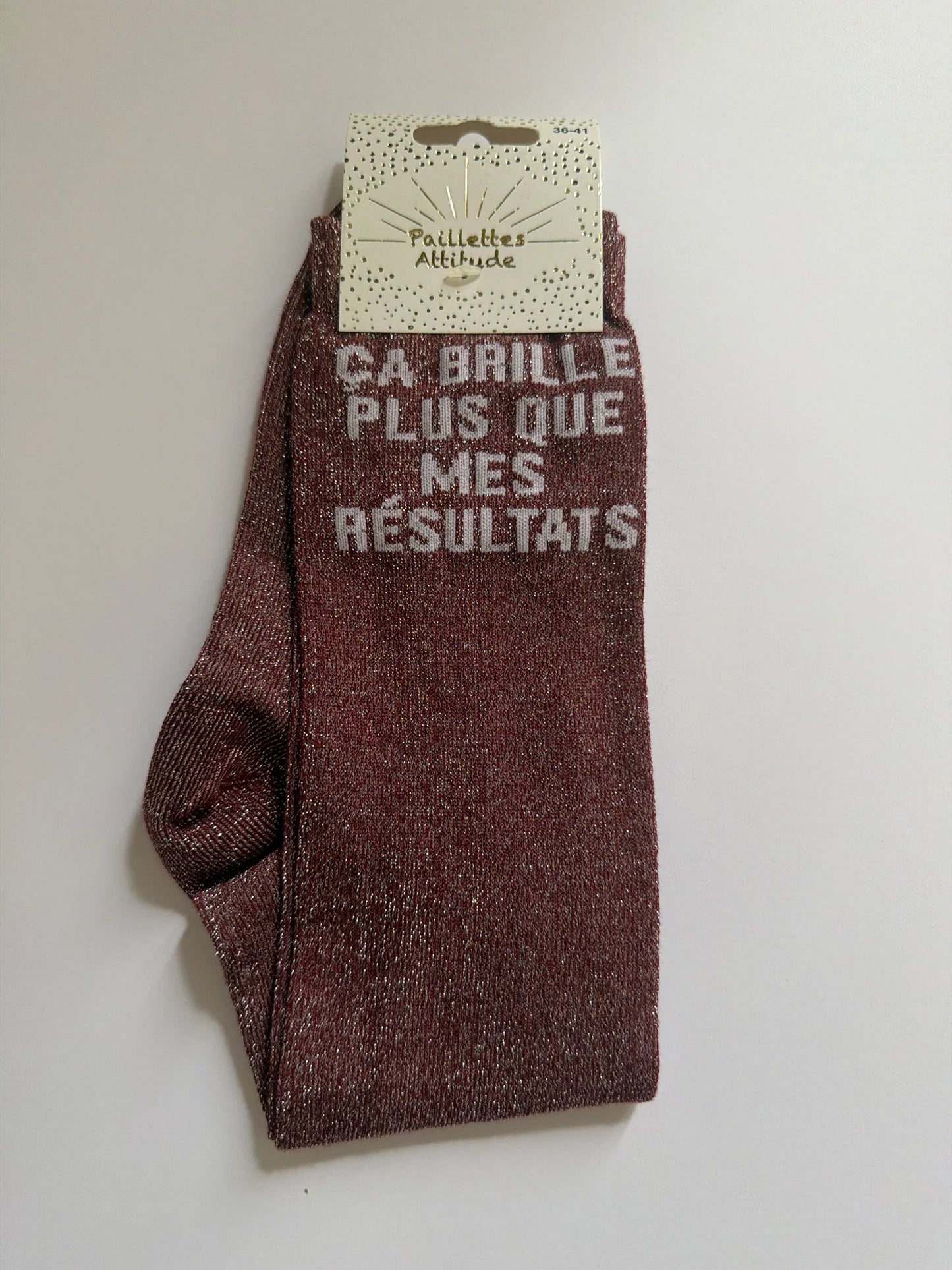 Chaussette Paillettes "ça brille plus que mes résultats" - Paillettes Attitude