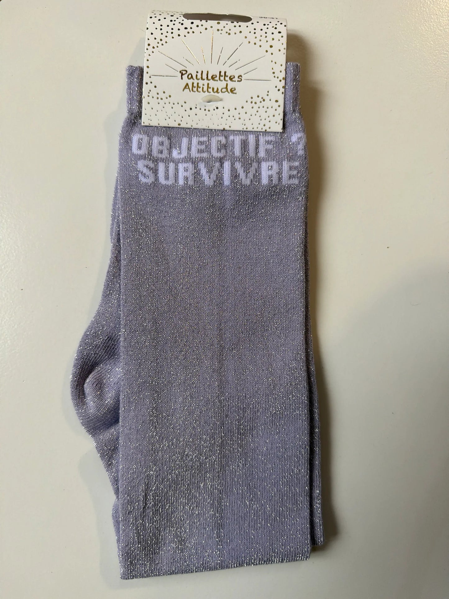 Chaussette Paillettes "OBJECTIF ? SURVIVRE" - Paillettes Attitude