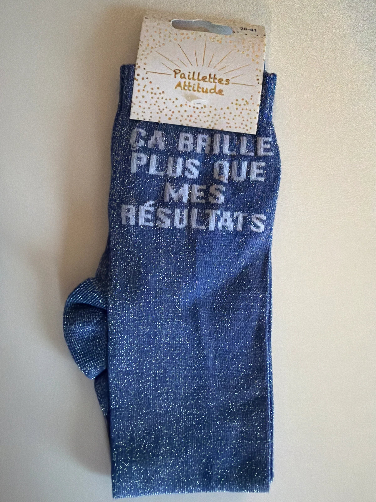 Chaussette Paillettes "ça brille plus que mes résultats" - Paillettes Attitude