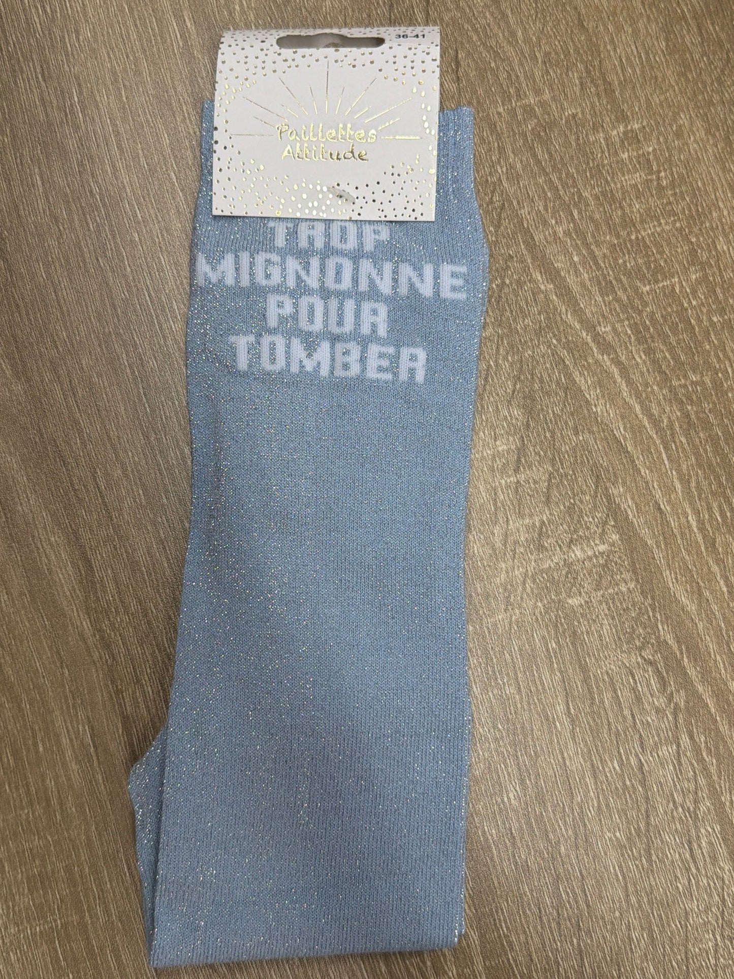 Chaussette Paillettes "TROP MIGNONNE, POUR TOMBER" - Paillettes Attitude