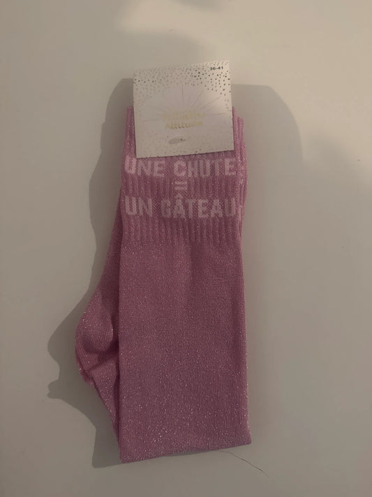 Chaussette Paillettes "UNE CHUTE = UN GÂTEAU" - Paillettes Attitude