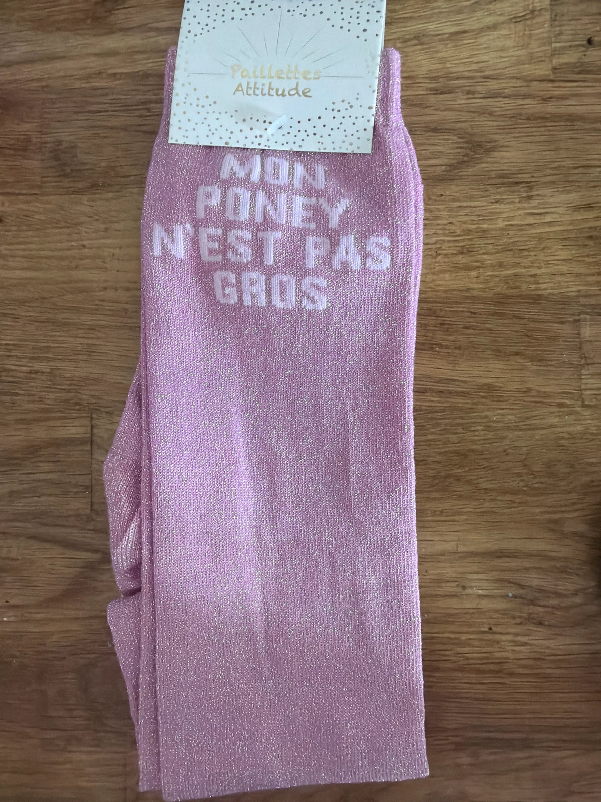 Chaussette Paillettes "MON PONEY N’EST PAS GROS" - Paillettes Attitude