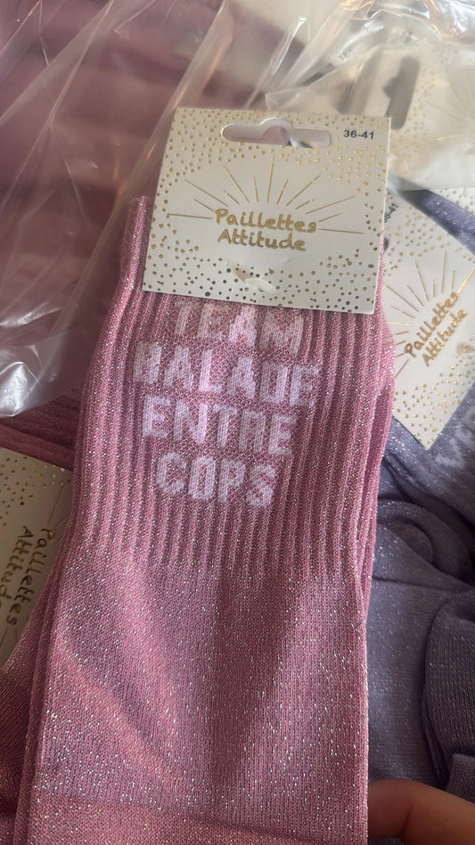 Chaussette Paillettes "TEAM BALADE ENTRE COPS" - Paillettes Attitude