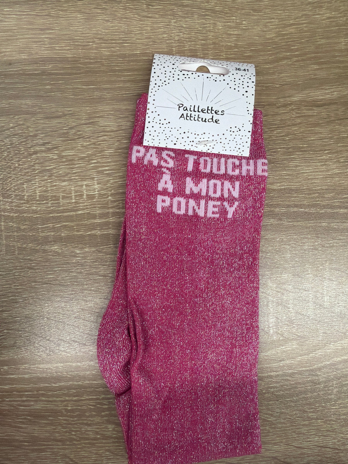 Chaussette Paillettes "PAS TOUCHE À MON PONEY" - Paillettes Attitude