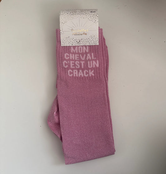 Chaussette Paillettes "MON CHEVAL C’EST UN CRACK" - Paillettes Attitude