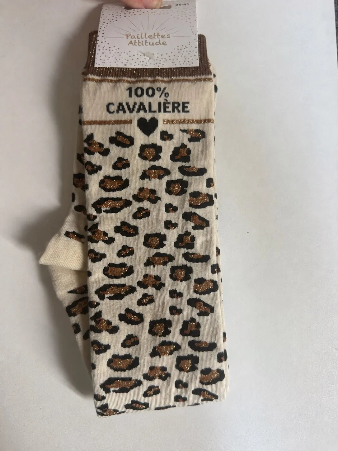 Chaussette Paillettes Léopard "100% Cavalière" - Paillettes Attitude