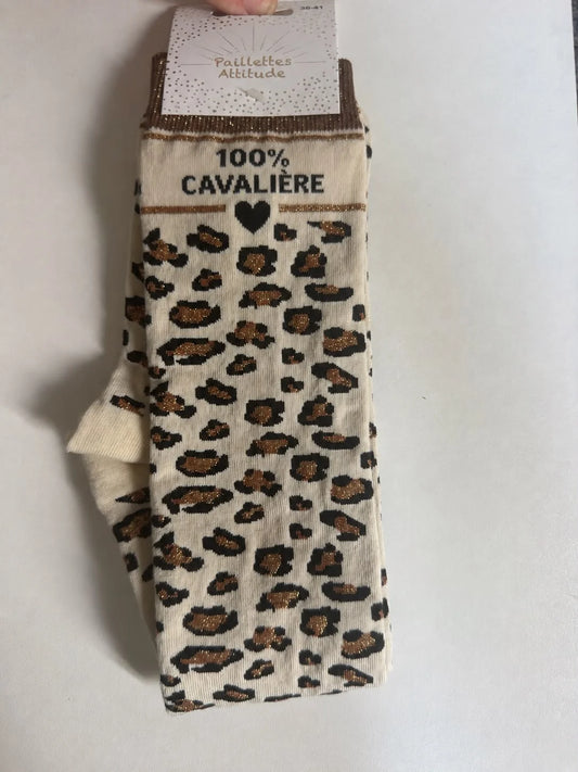 Chaussette Paillettes Léopard "100% Cavalière" - Paillettes Attitude