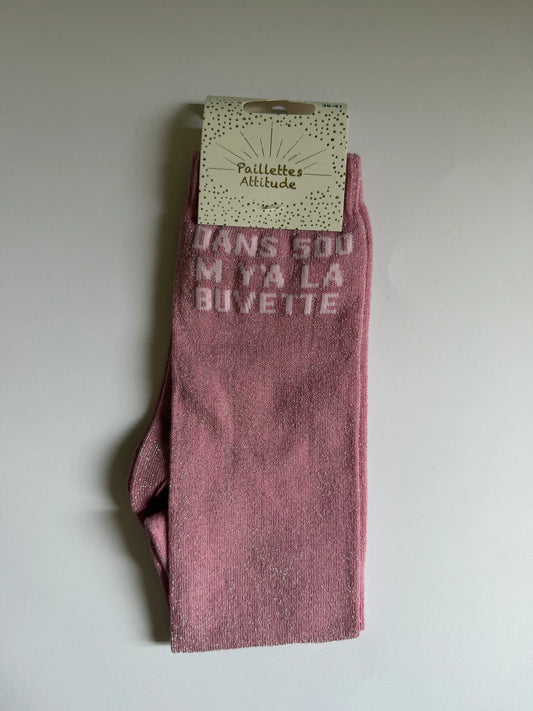 Chaussette Paillettes "DANS 500m Y'A MA BUVETTE" - Paillettes Attitude