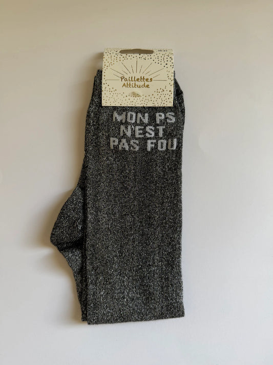Chaussette Paillettes "MON PS N’EST PAS FOU" - Paillettes Attitude